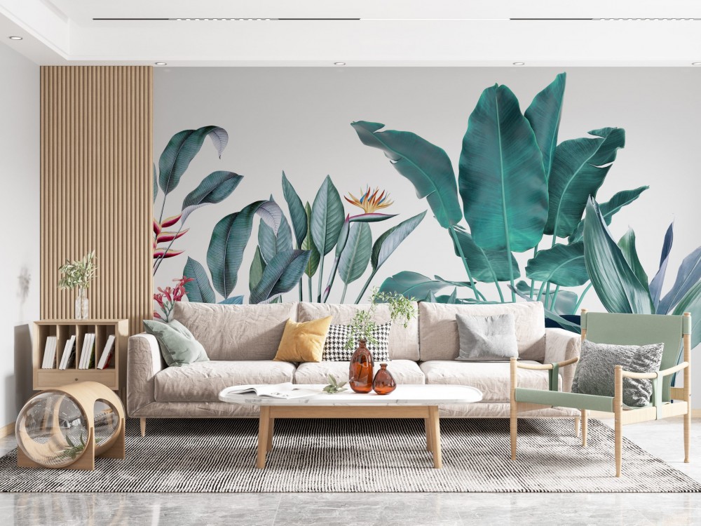 Modern Tropikal Botanik Yaprak Desenli Tasarım Duvar Kağıdı