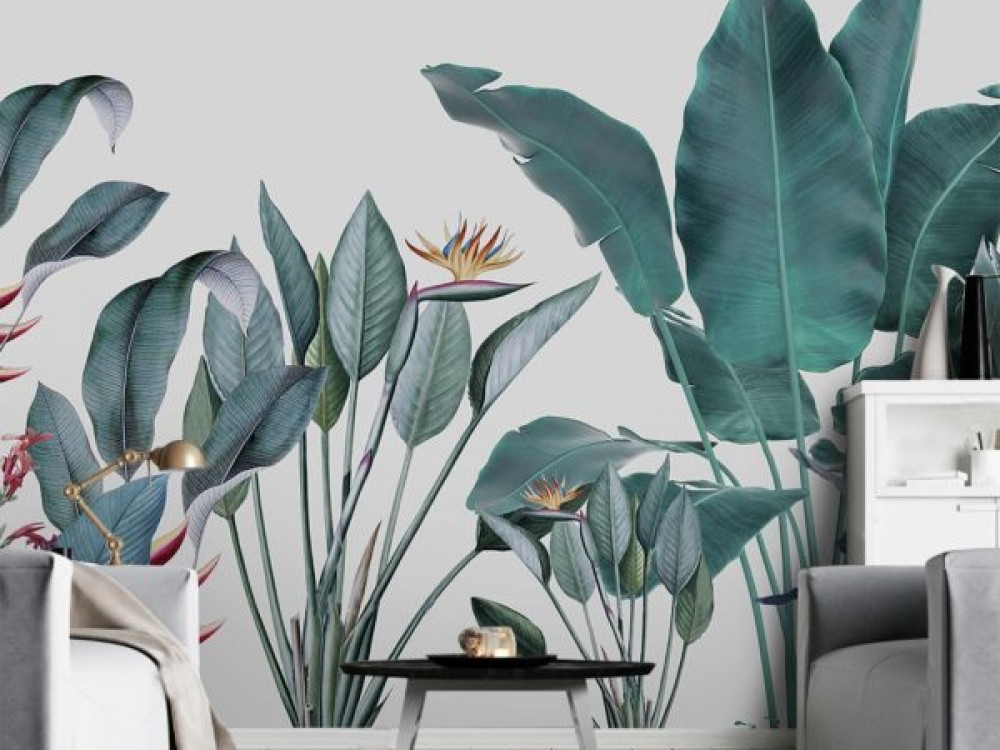 Modern Tropikal Botanik Yaprak Desenli Tasarım Duvar Kağıdı