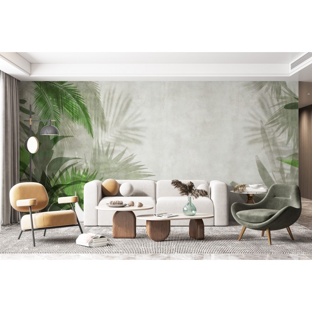 Modern Tropikal Palmiye Yaprağı ve Gölge Efektli Duvar Kağıdı