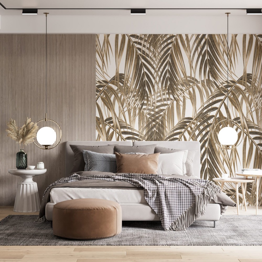 Modern Boho Tarzı Yoğun Palmiye Yaprağı İllüstrasyonlu Duvar Kağıdı