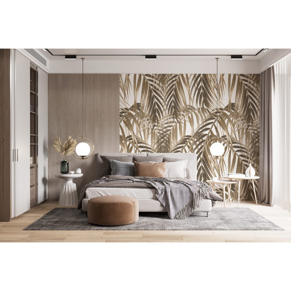 Modern Boho Tarzı Yoğun Palmiye Yaprağı İllüstrasyonlu Duvar Kağıdı
