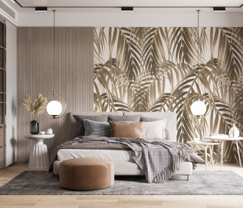 Modern Boho Tarzı Yoğun Palmiye Yaprağı İllüstrasyonlu Duvar Kağıdı