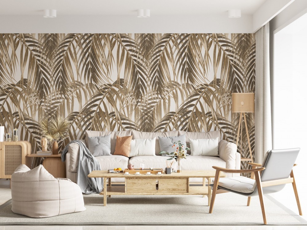 Modern Boho Tarzı Yoğun Palmiye Yaprağı İllüstrasyonlu Duvar Kağıdı