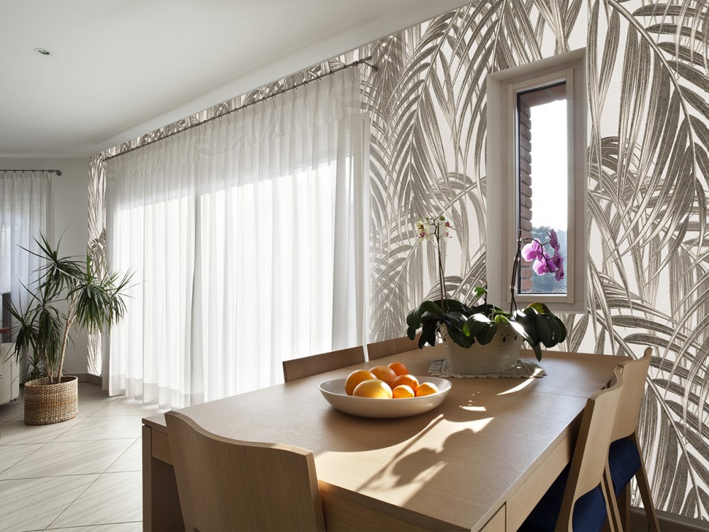 Modern Boho Tarzı Yoğun Palmiye Yaprağı İllüstrasyonlu Duvar Kağıdı