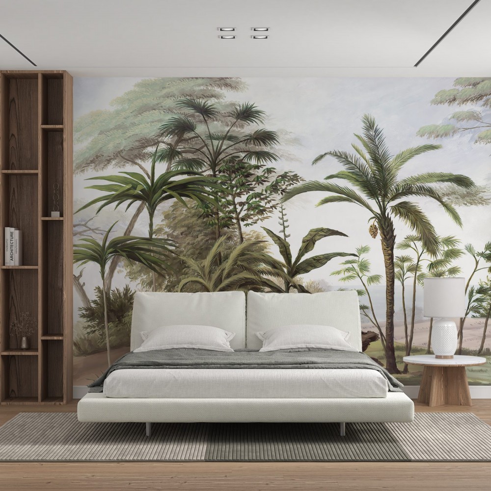 Soft Yeşil Tonlu Dev Tropikal Peyzaj Duvar Kağıdı