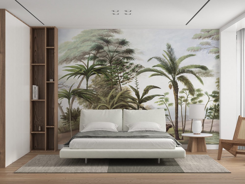 Soft Yeşil Tonlu Dev Tropikal Peyzaj Duvar Kağıdı
