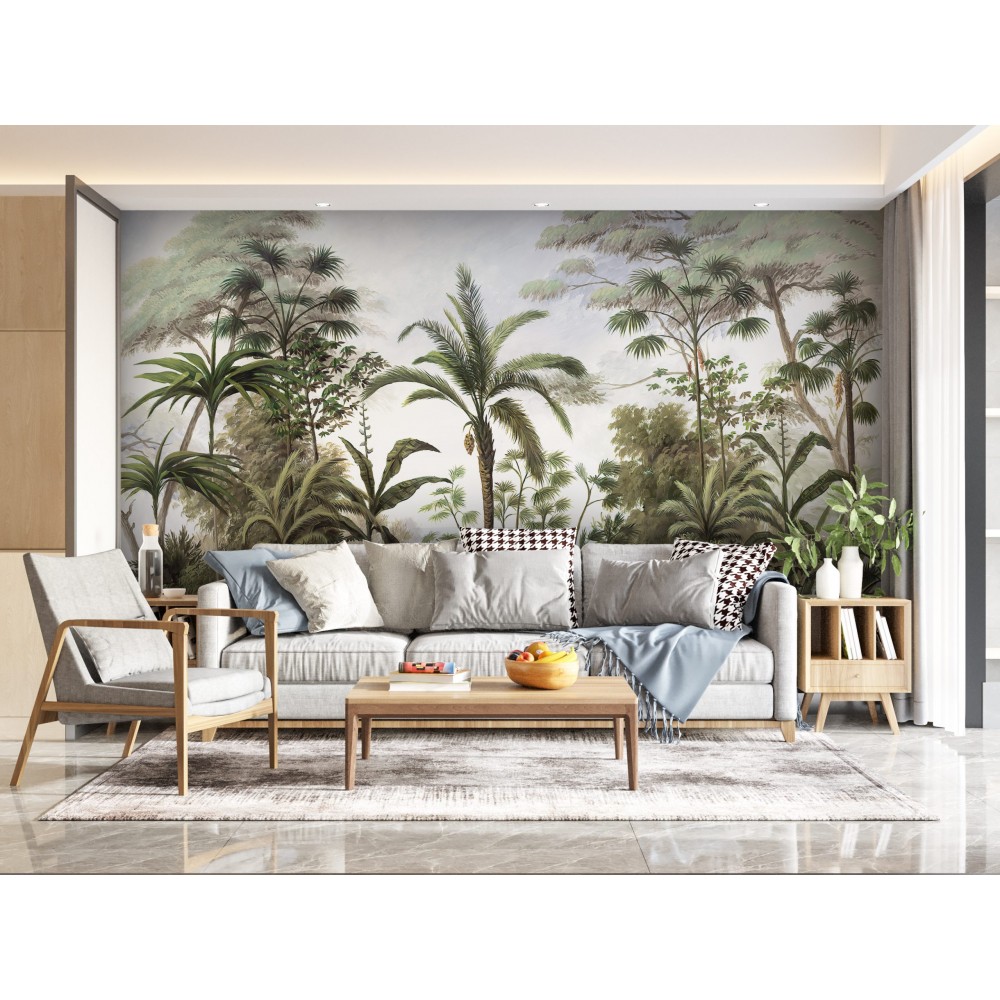 Soft Yeşil Tonlu Dev Tropikal Peyzaj Duvar Kağıdı