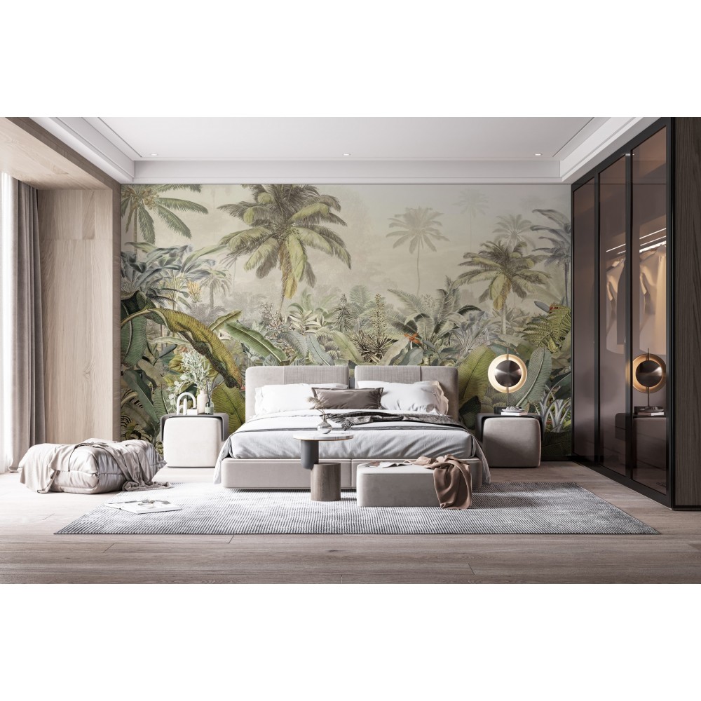Eskitme Dokulu Egzotik Palmiye ve Orman Manzara Duvar Kağıdı