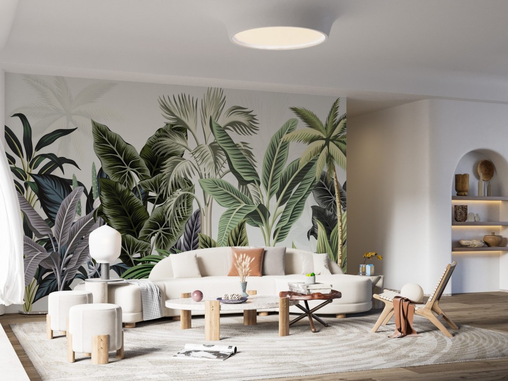 Büyük Ölçekli Modern Egzotik Yaprak Desenli Duvar Kağıdı