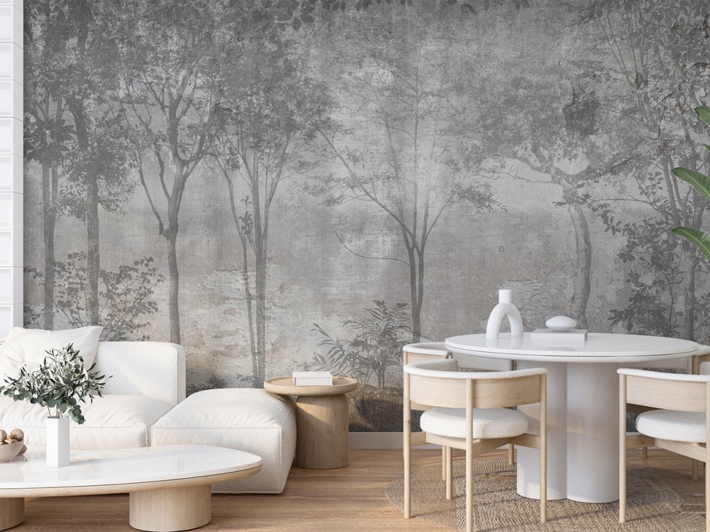 Sisli Gri Tonlu Dev Orman Manzaralı Duvar Kağıdı