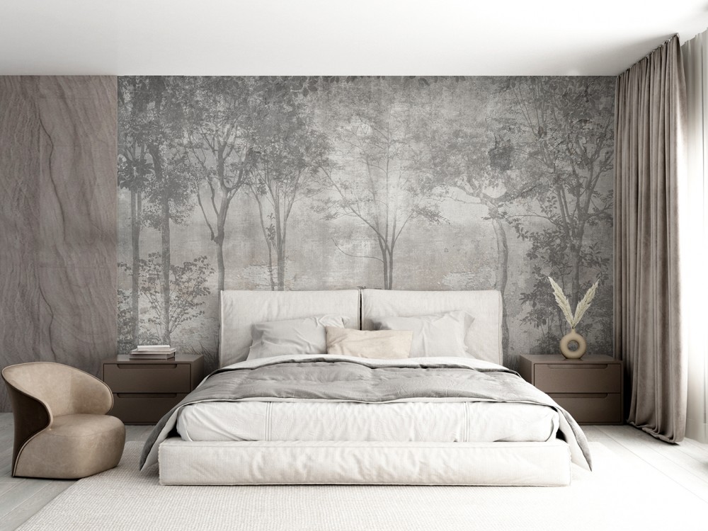 Sisli Gri Tonlu Dev Orman Manzaralı Duvar Kağıdı