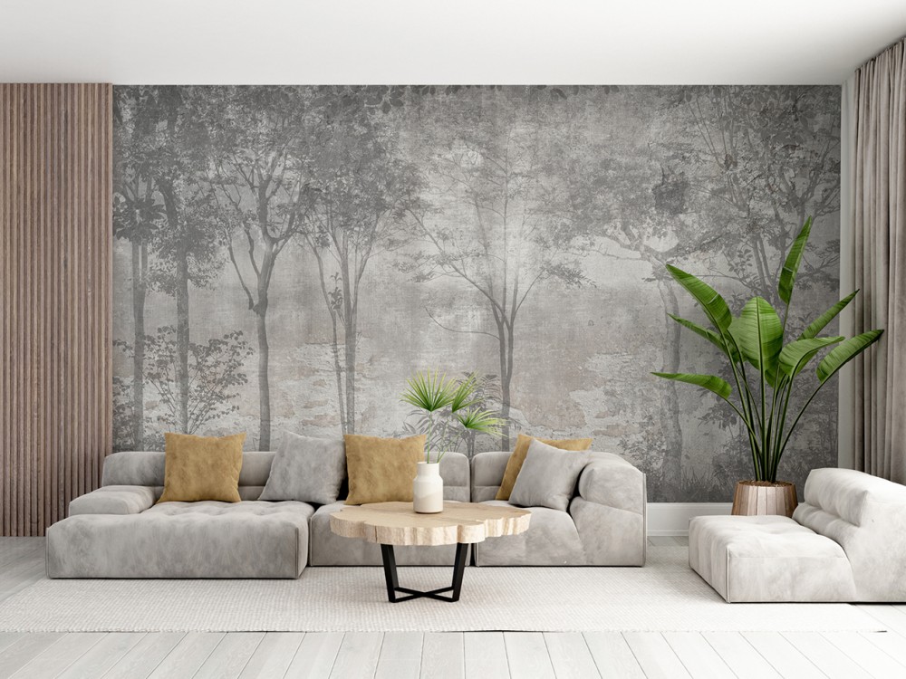 Sisli Gri Tonlu Dev Orman Manzaralı Duvar Kağıdı