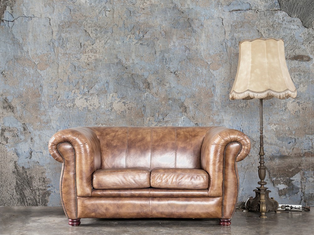 Mavi ve Gri Eskitme Beton Görünümlü Sanatsal Duvar Kağıdı