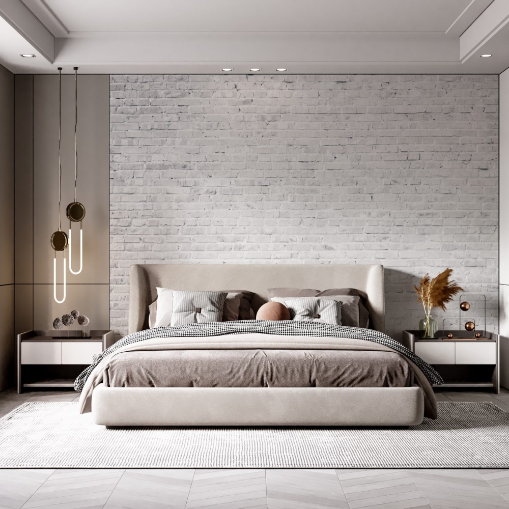 Beyaz Eskitme Tuğla Görünümlü Minimalist Duvar Kağıdı