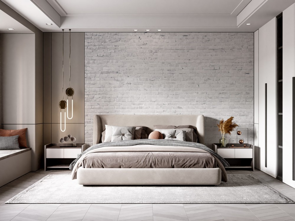 Beyaz Eskitme Tuğla Görünümlü Minimalist Duvar Kağıdı