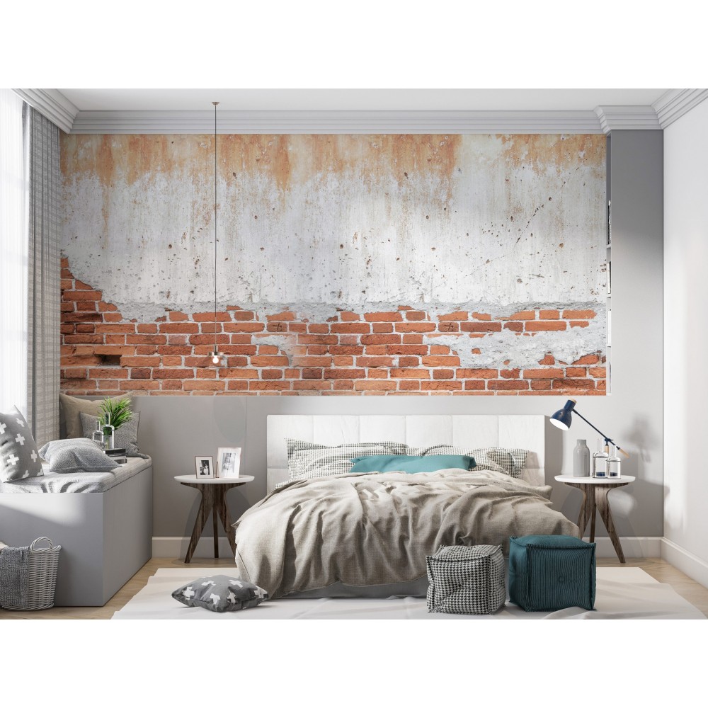 Sıva Altı Tuğla ve Eskitme Beton Görünümlü Loft Duvar Kağıdı