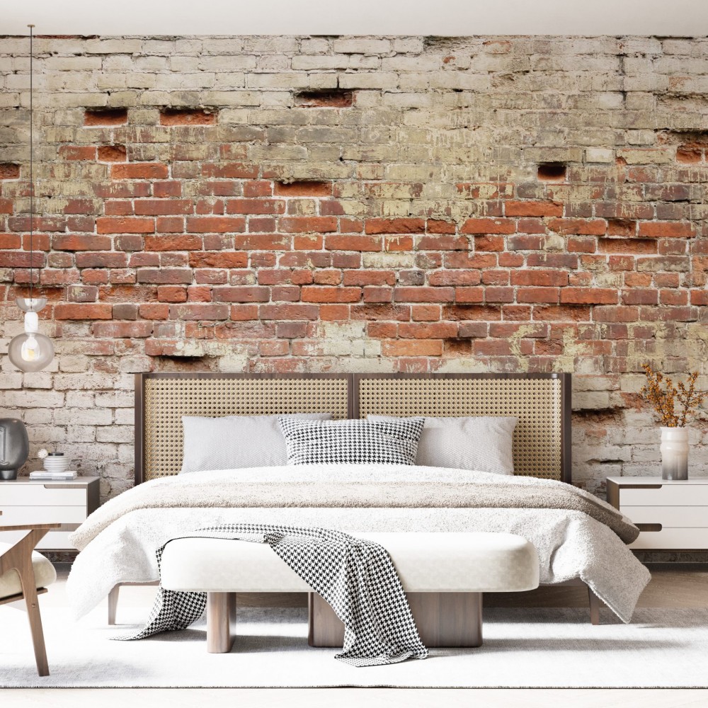 Eskitme Kırmızı Tuğla Görünümlü Loft Duvar Kağıdı