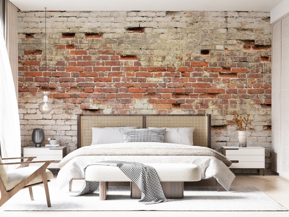 Eskitme Kırmızı Tuğla Görünümlü Loft Duvar Kağıdı