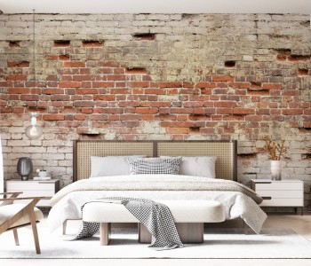 Eskitme Kırmızı Tuğla Görünümlü Loft Duvar Kağıdı