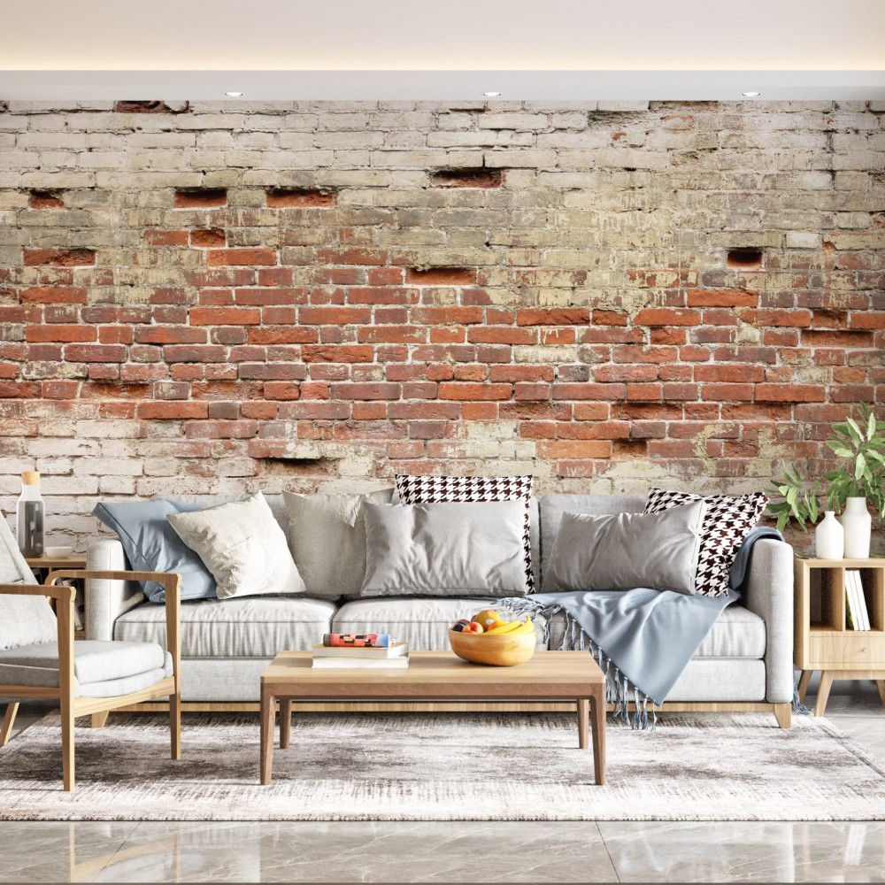 Eskitme Kırmızı Tuğla Görünümlü Loft Duvar Kağıdı