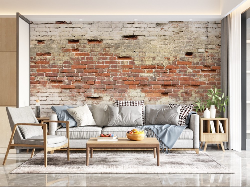 Eskitme Kırmızı Tuğla Görünümlü Loft Duvar Kağıdı