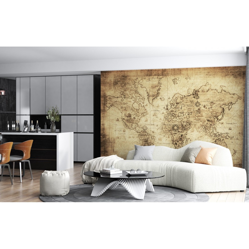 Eskitme Parşömen Görünümlü Antik Dünya Haritası Duvar Kağıdı
