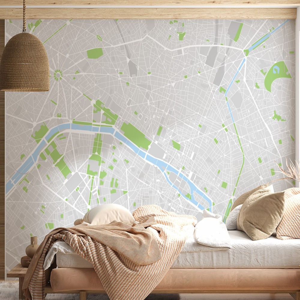 Minimalist Şehir Planı ve Nehir Detaylı Sanatsal Duvar Kağıdı