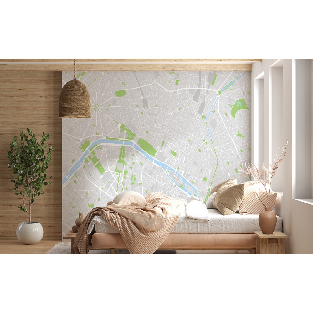 Minimalist Şehir Planı ve Nehir Detaylı Sanatsal Duvar Kağıdı