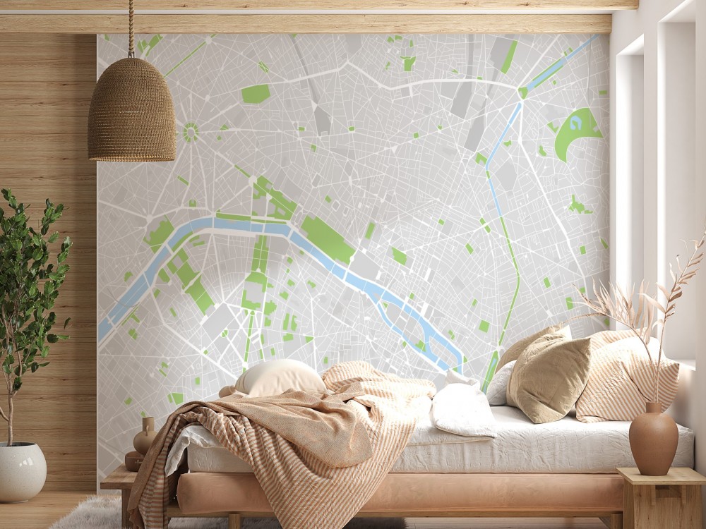 Minimalist Şehir Planı ve Nehir Detaylı Sanatsal Duvar Kağıdı