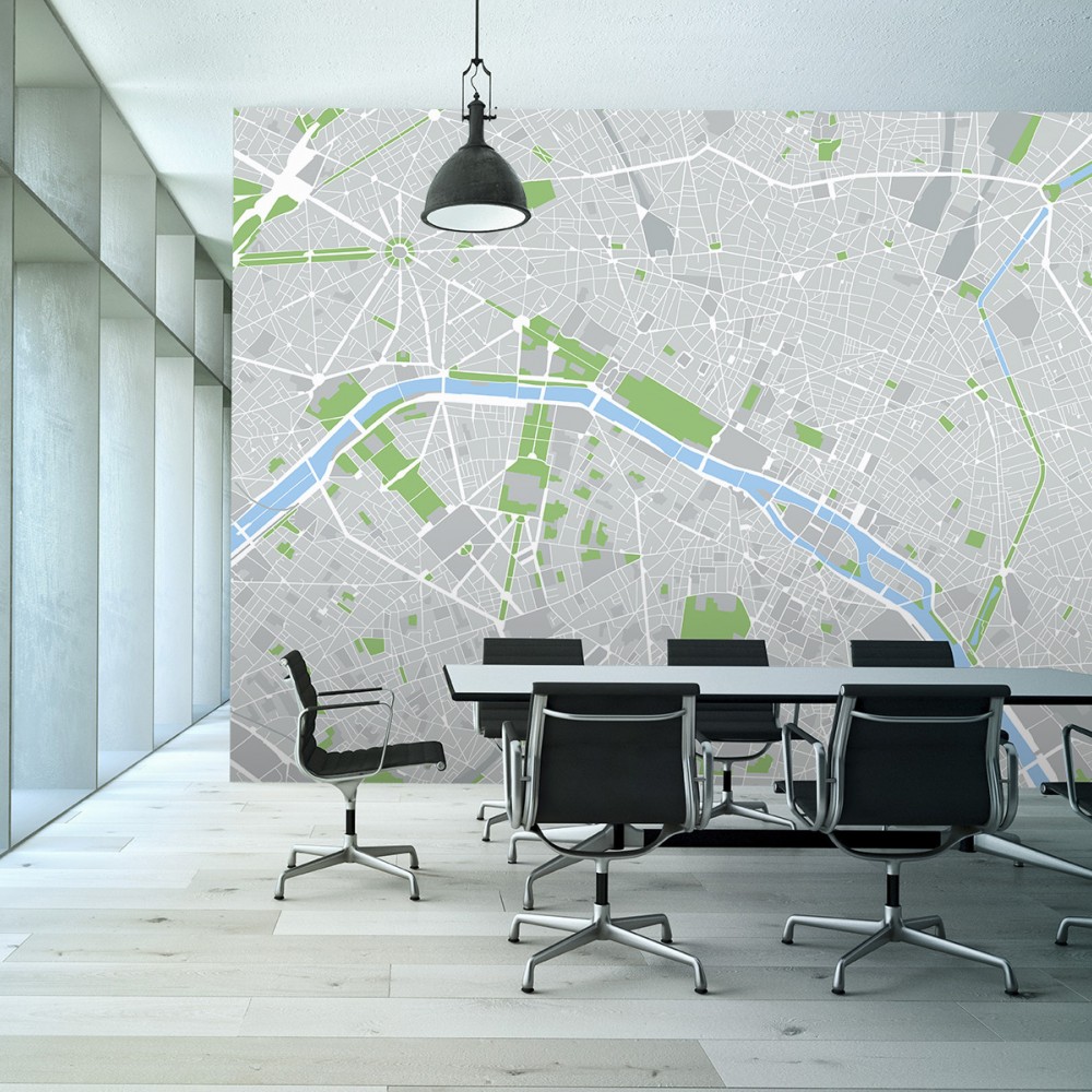 Minimalist Şehir Planı ve Nehir Detaylı Sanatsal Duvar Kağıdı