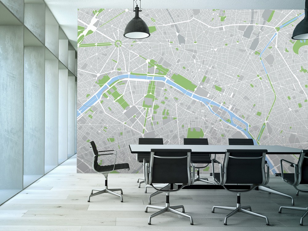 Minimalist Şehir Planı ve Nehir Detaylı Sanatsal Duvar Kağıdı