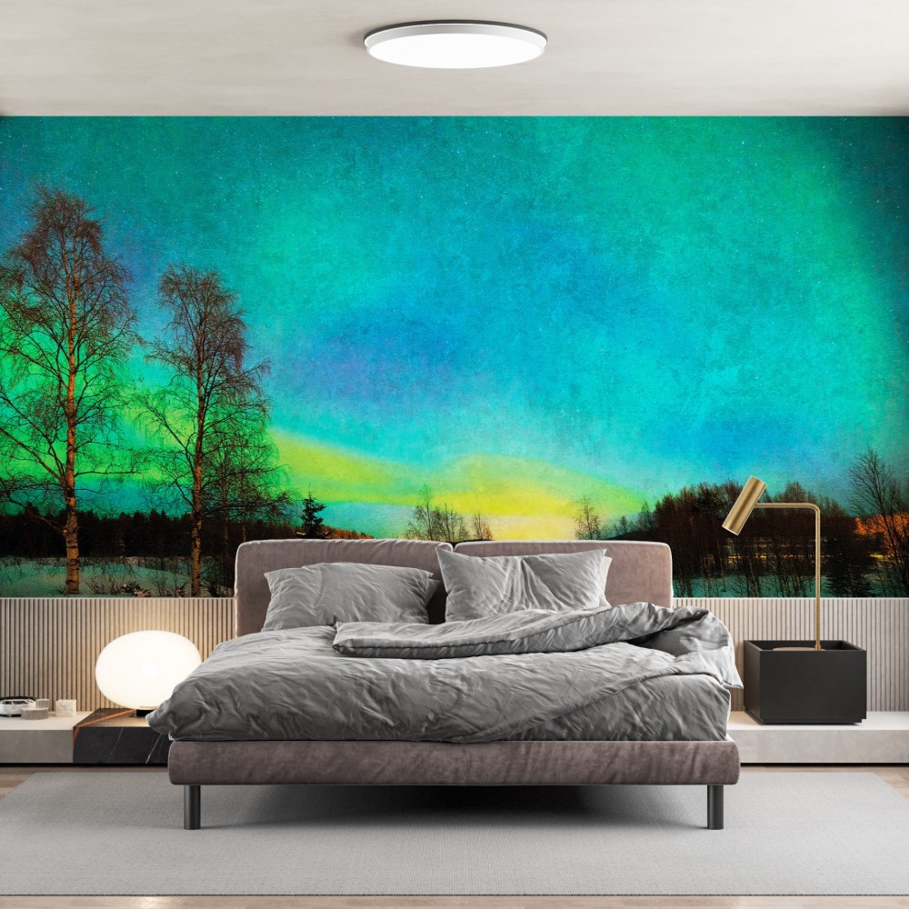Büyüleyici Kuzey Işıkları ve Gece Ormanı Temalı Duvar Kağıdı Büyüleyici Kuzey Işıkları ve Gece Ormanı Temalı Duvar Kağıdı