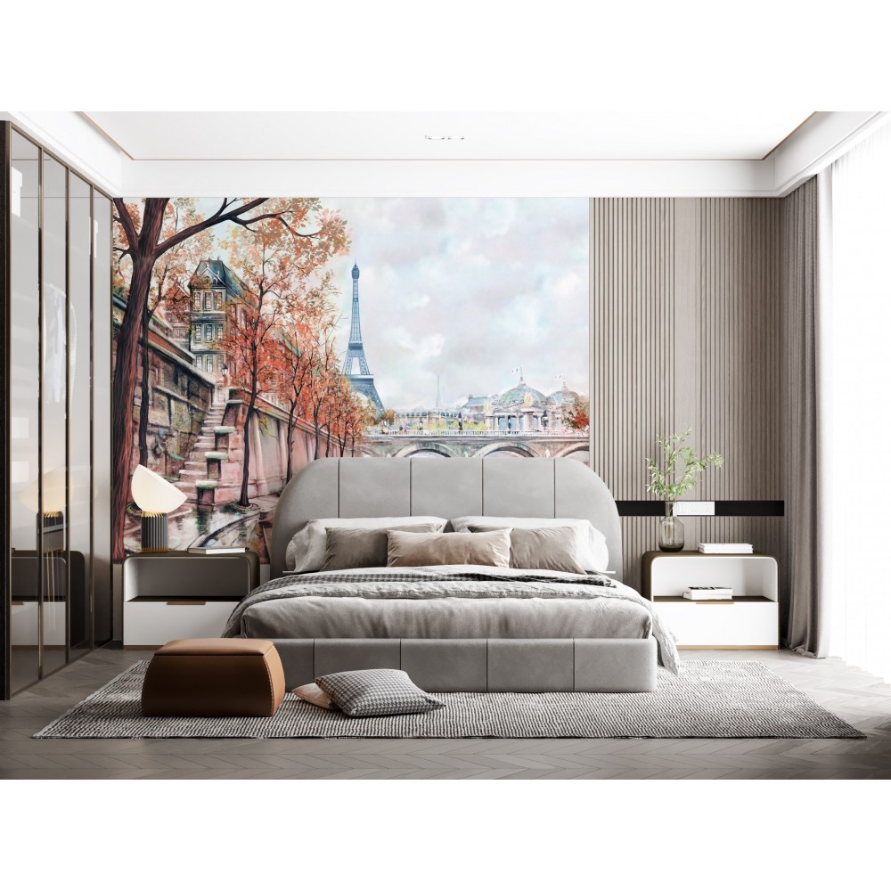 Sonbahar Renkli Eiffel Kulesi ve Seine Nehri Manzaralı Duvar Kağıdı