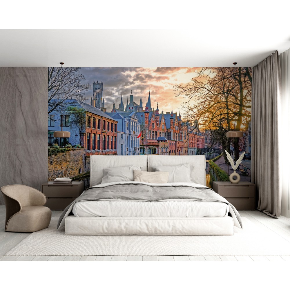 Tarihi Avrupa Şehri Gün Batımı Tasarım Duvar Kağıdı