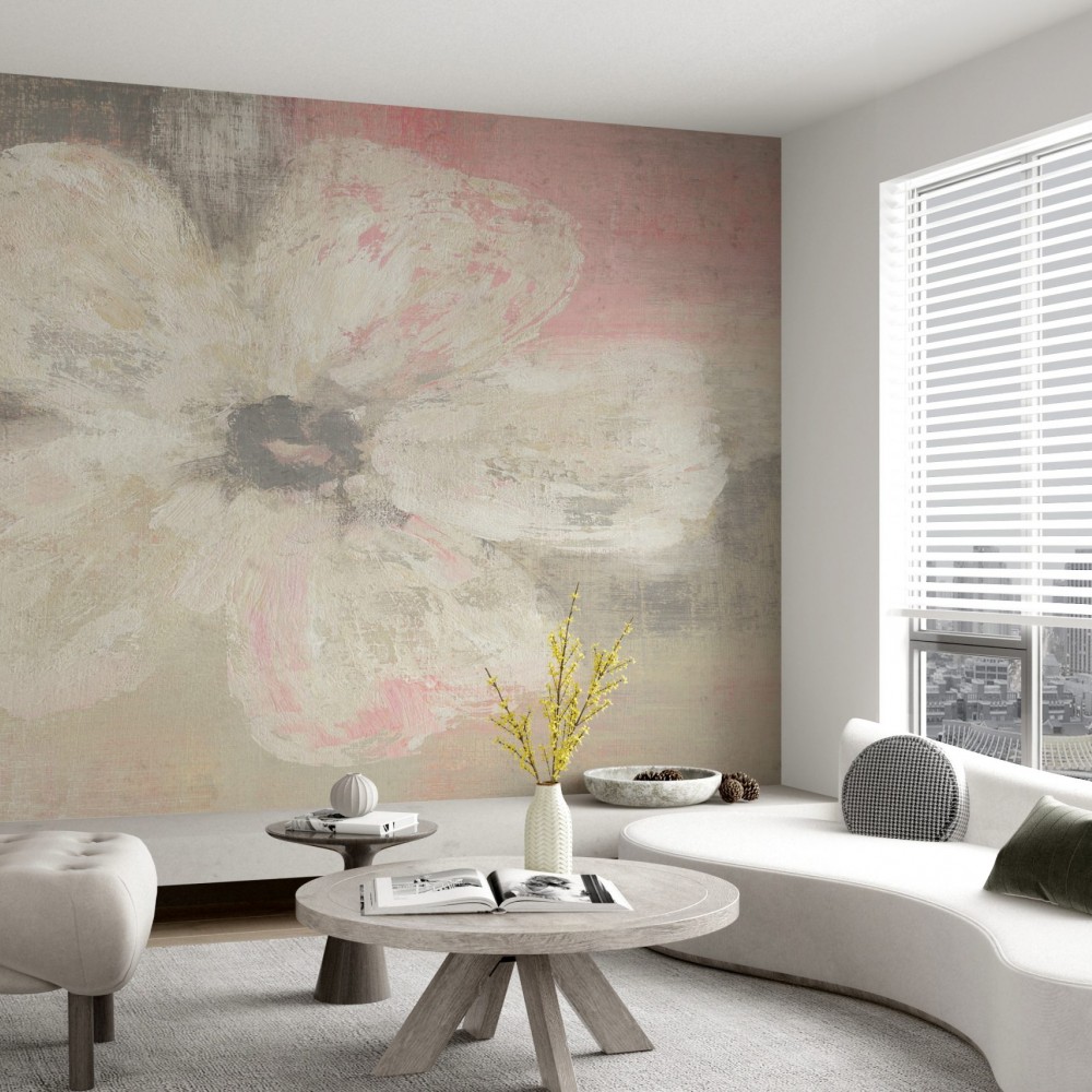 Yağlı Boya Dokulu Dev Tek Çiçek Desenli Duvar Kağıdı