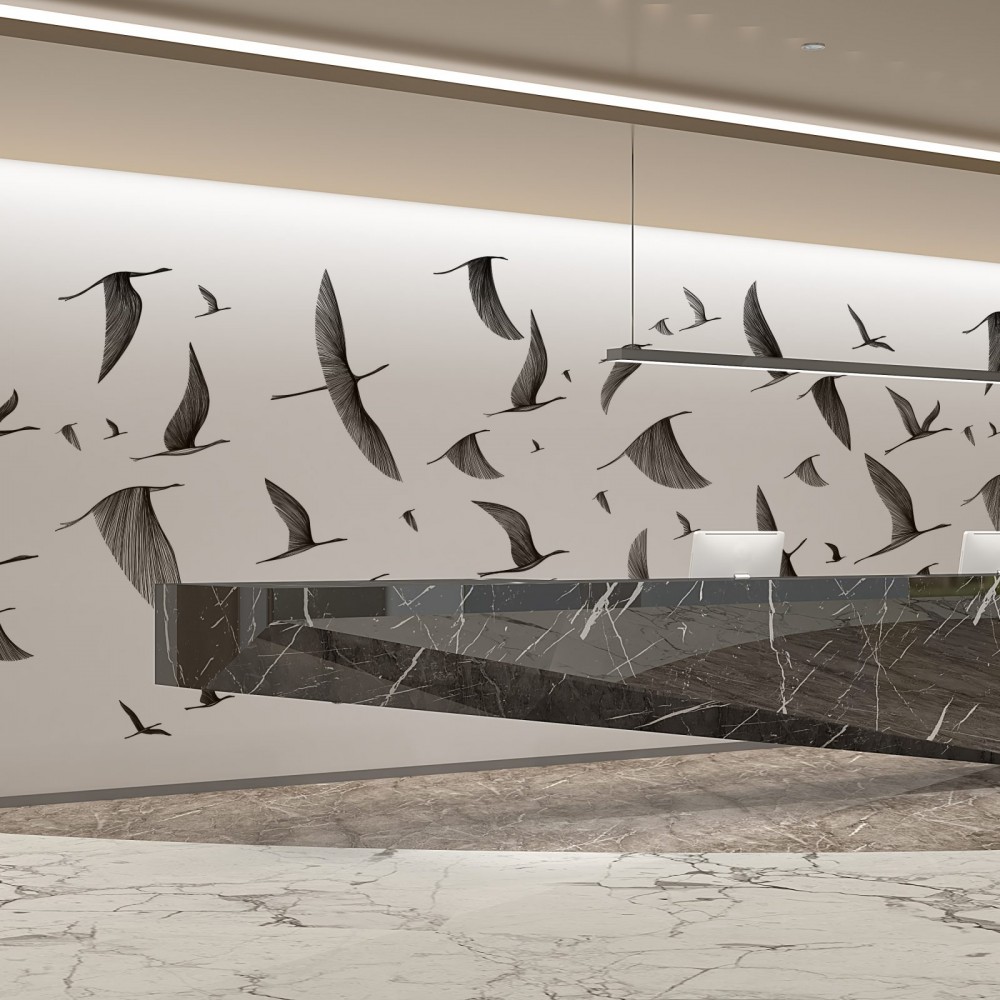Beyaz Zemin Üzeri Minimalist Siyah Kuş Sürüsü Duvar Kağıdı Beyaz Zemin Üzeri Minimalist Siyah Kuş Sürüsü Duvar Kağıdı
