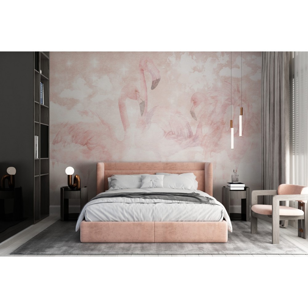 Pembe Bulutlar ve Flamingo Temalı Romantik Duvar Kağıdı