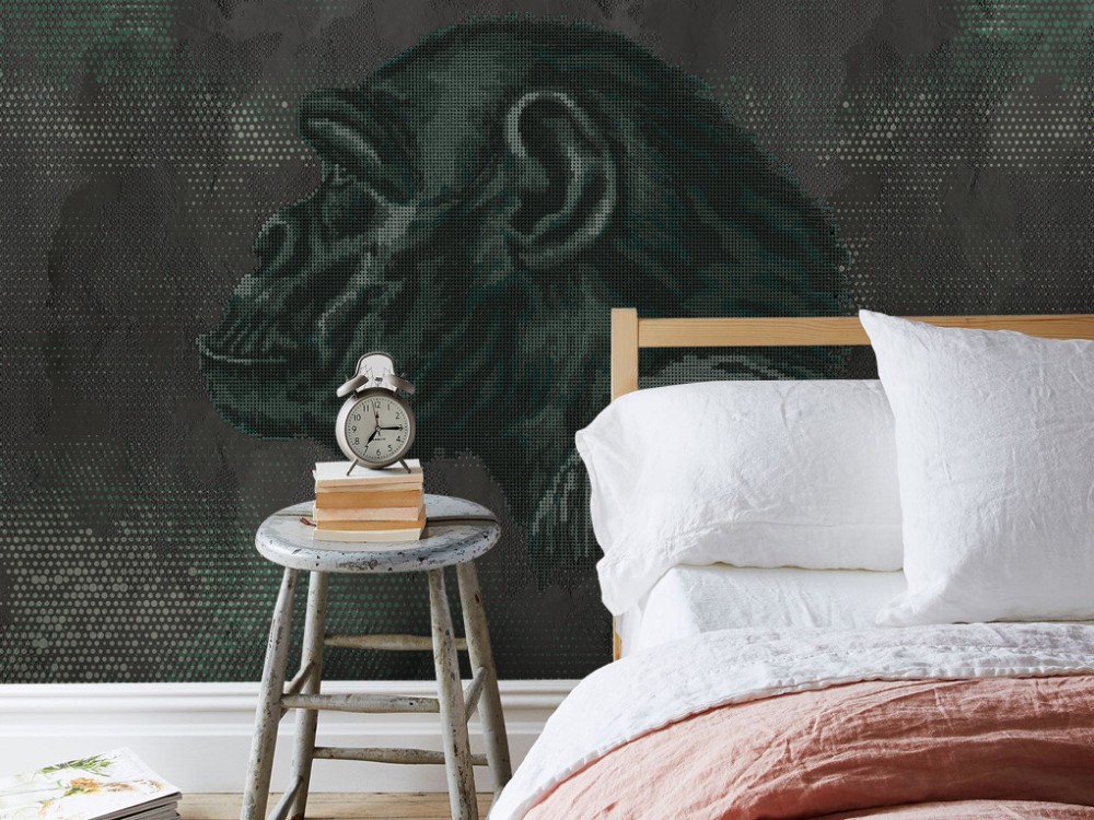 Pop-Art Şempanze Goril Portreli ve Koyu Antrasit Dokulu Duvar Kağıdı