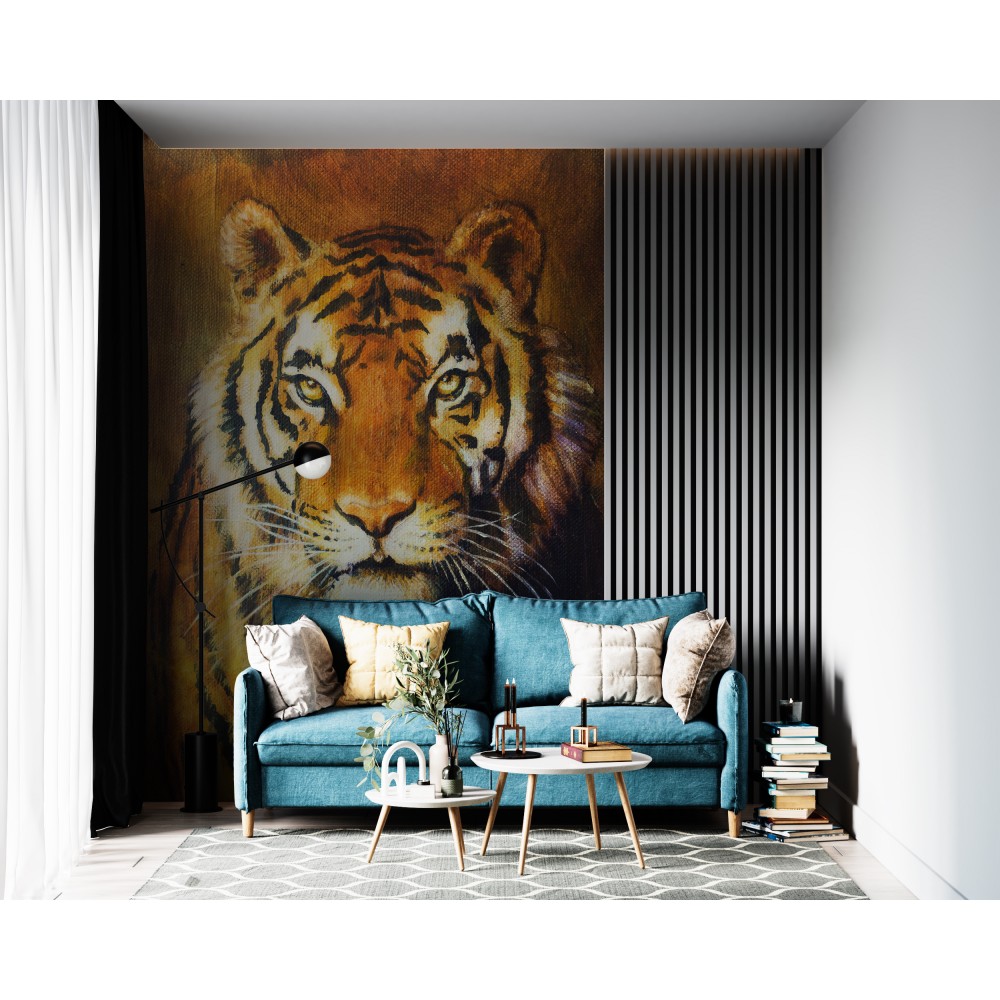 Sanatsal Yağlı Boya Dokulu Kaplan Portresi ve Vahşi Doğa Temalı Duvar Kağıdı