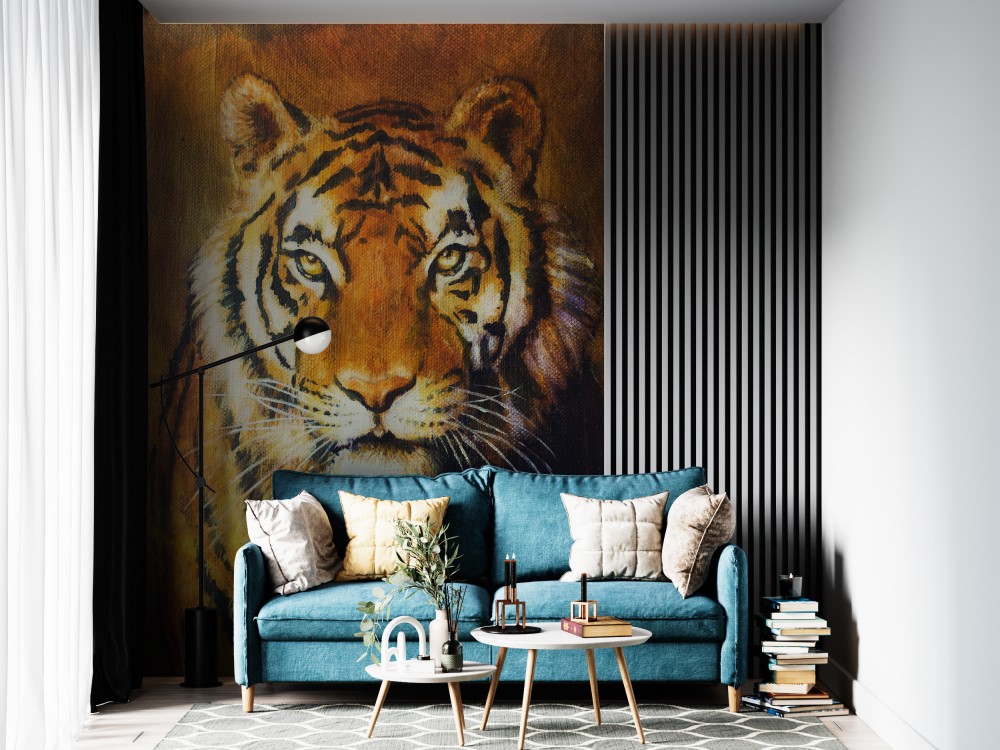 Sanatsal Yağlı Boya Dokulu Kaplan Portresi ve Vahşi Doğa Temalı Duvar Kağıdı