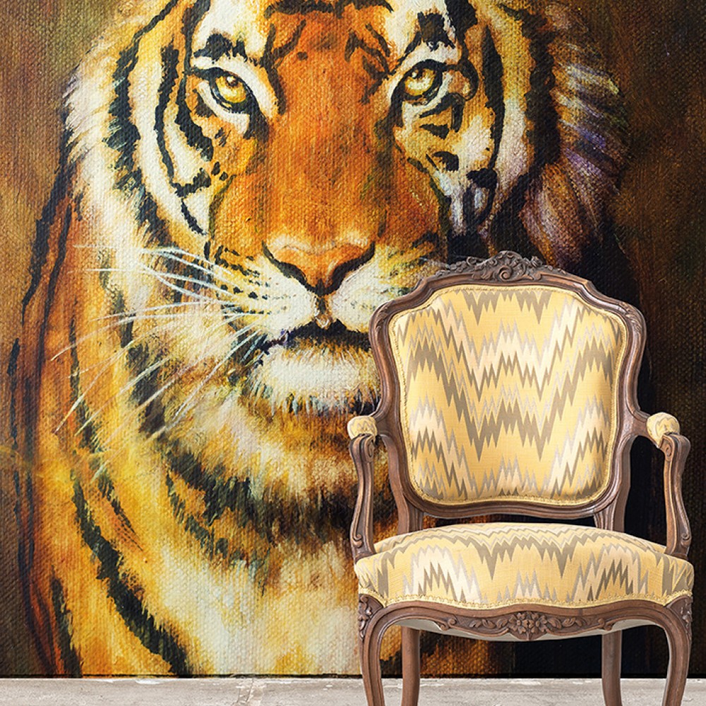 Sanatsal Yağlı Boya Dokulu Kaplan Portresi ve Vahşi Doğa Temalı Duvar Kağıdı