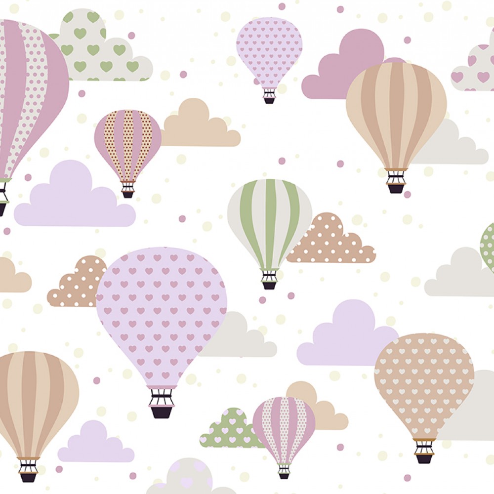 Pastel Tonlarda Bulutlar ve Uçan Balonlar Tasarım Duvar Kağıdı