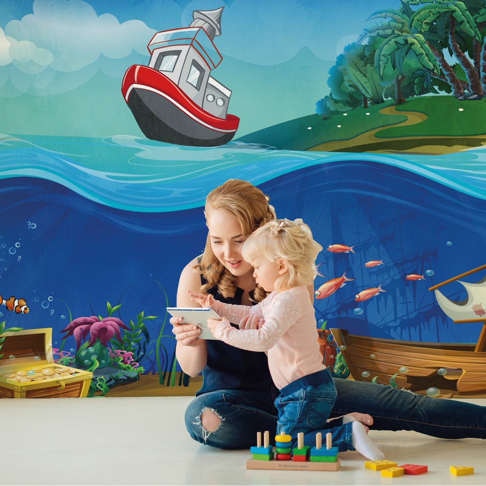 Batık Gemi, Deniz Altı Hazinesi ve Tropikal Ada Temalı Çocuk Odası Duvar Kağıdı