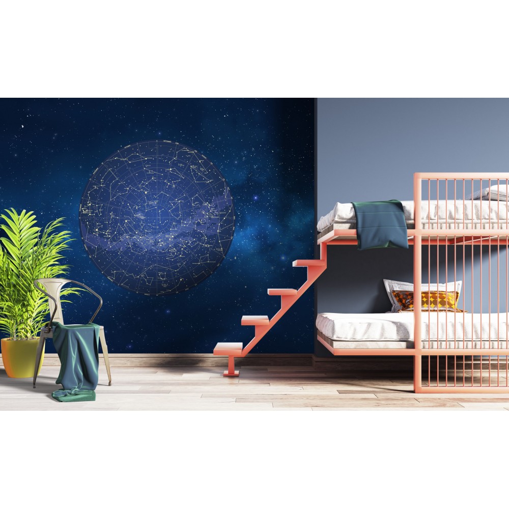 Gece Mavisi Gök Atlası ve Altın Sarısı Takım Yıldızlar Temalı Duvar Kağıdı