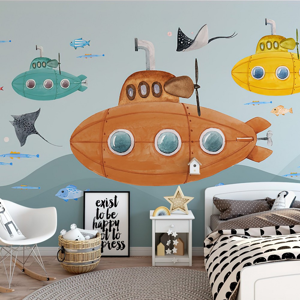 Sevimli Denizaltı ve Renkli Balıklar Çocuk Odası Duvar Kağıdı