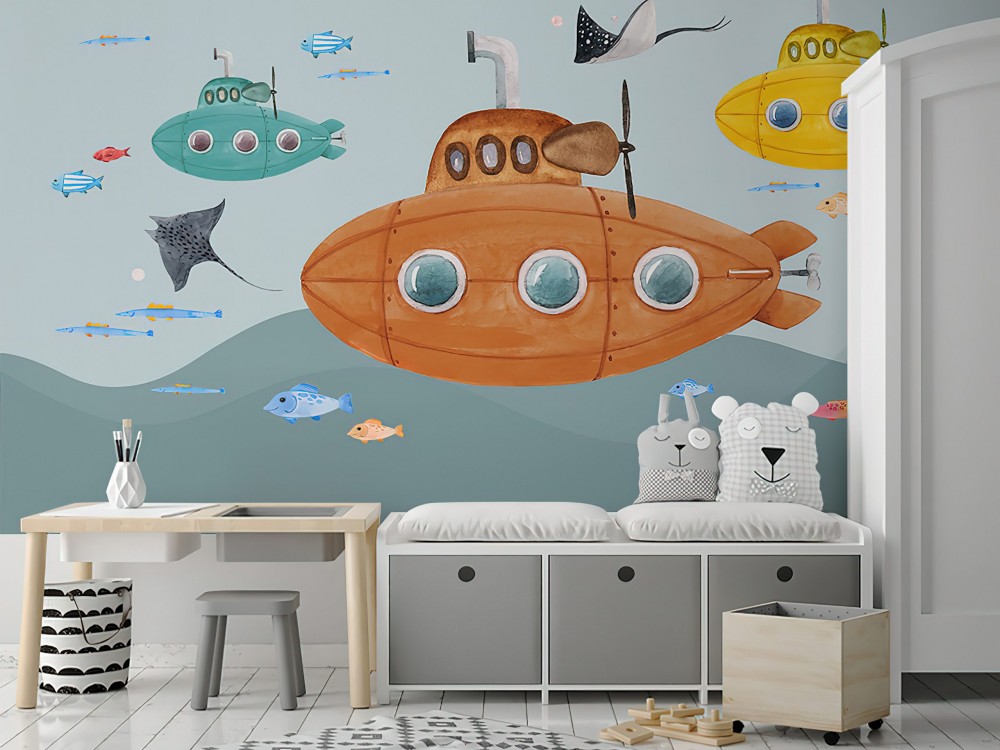 Sevimli Denizaltı ve Renkli Balıklar Çocuk Odası Duvar Kağıdı