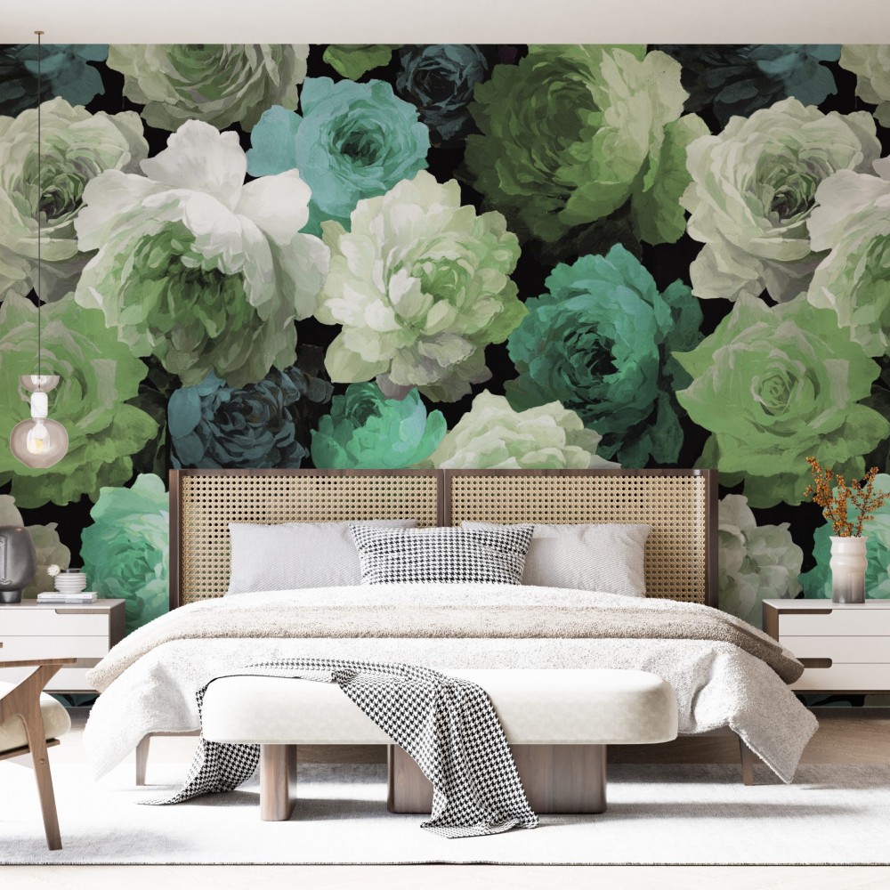 Modern Dramatik Gül Desenli ve Yağlı Boya Efektli Sanatsal Duvar Kağıdı