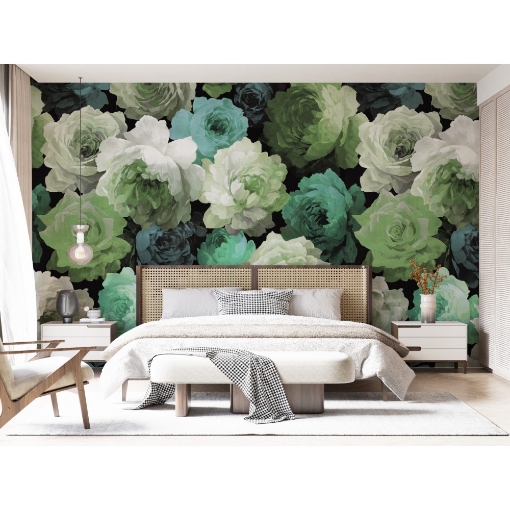 Modern Dramatik Gül Desenli ve Yağlı Boya Efektli Sanatsal Duvar Kağıdı