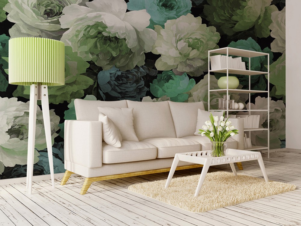 Modern Dramatik Gül Desenli ve Yağlı Boya Efektli Sanatsal Duvar Kağıdı