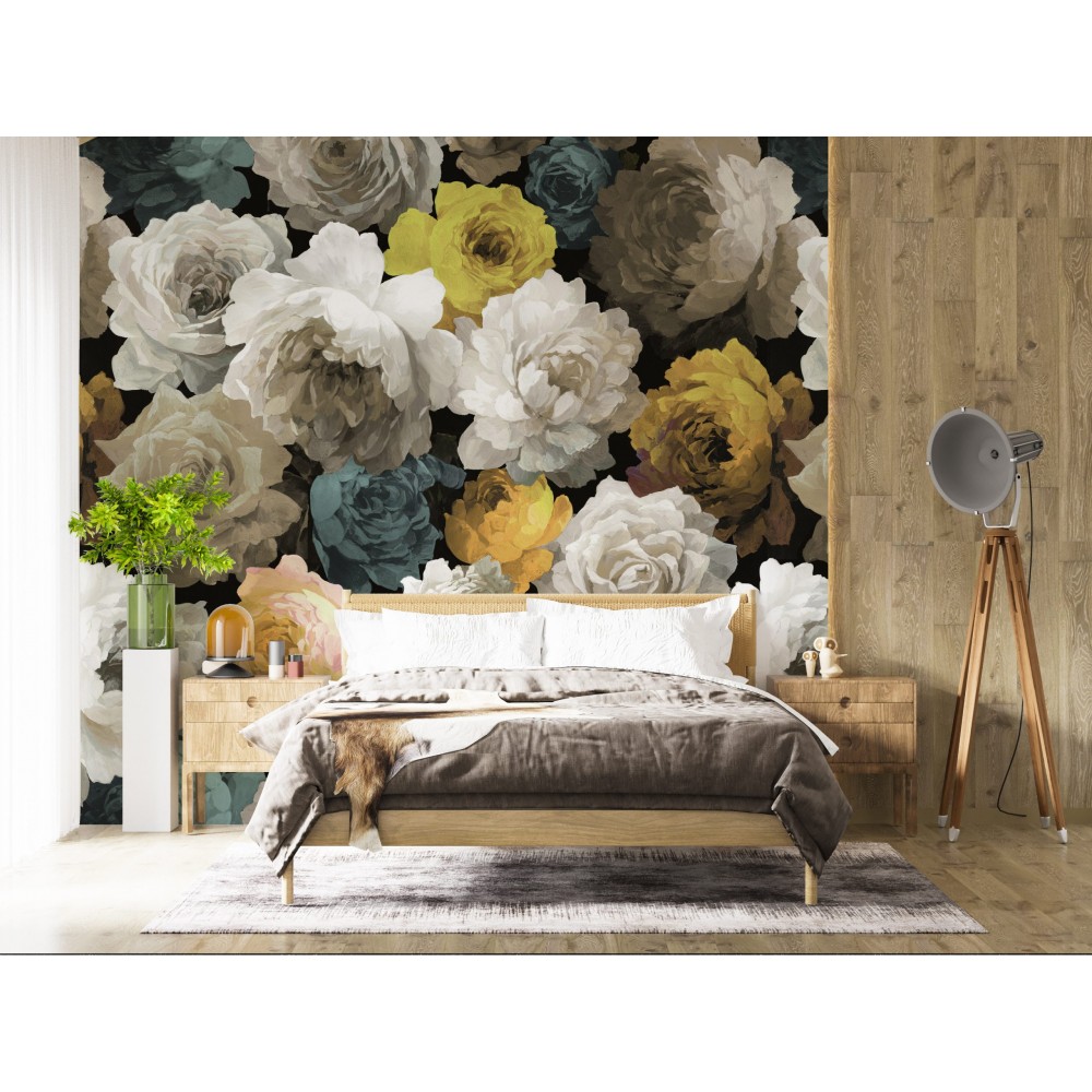 Yağlı Boya Efektli Büyük Ölçekli Dramatik Çiçekli Duvar Kağıdı